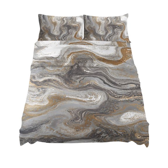 King Size Marble Sheet Sets Abstract Fluid Art Grey Brown Marble Texture Modern Soft Breathable Microfiber Bed Sheets Deep Pockets 4 Piece Bed Sheets Set, 1 Fitted Sheet, 1 Flat Sheet & 2 Pillowcases