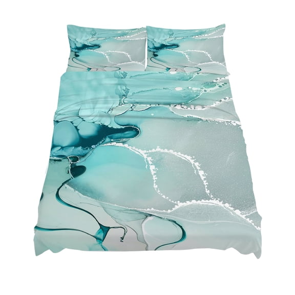 King Size Marble Texture Sheet Sets Turquoise Marble Tier Abstract Art Soft Breathable Microfiber Bed Sheets Deep Pockets 4 Piece Bed Sheets Set, 1 Fitted Sheet, 1 Flat Sheet & 2 Pillowcases