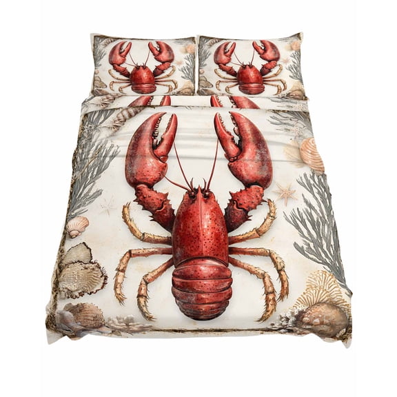 King Size Marine Life Sheet Sets Shell Red Lobster Coral Soft Breathable Microfiber Bed Sheets Deep Pockets 4 Piece Bed Sheets Set, 1 Fitted Sheet, 1 Flat Sheet & 2 Pillowcases