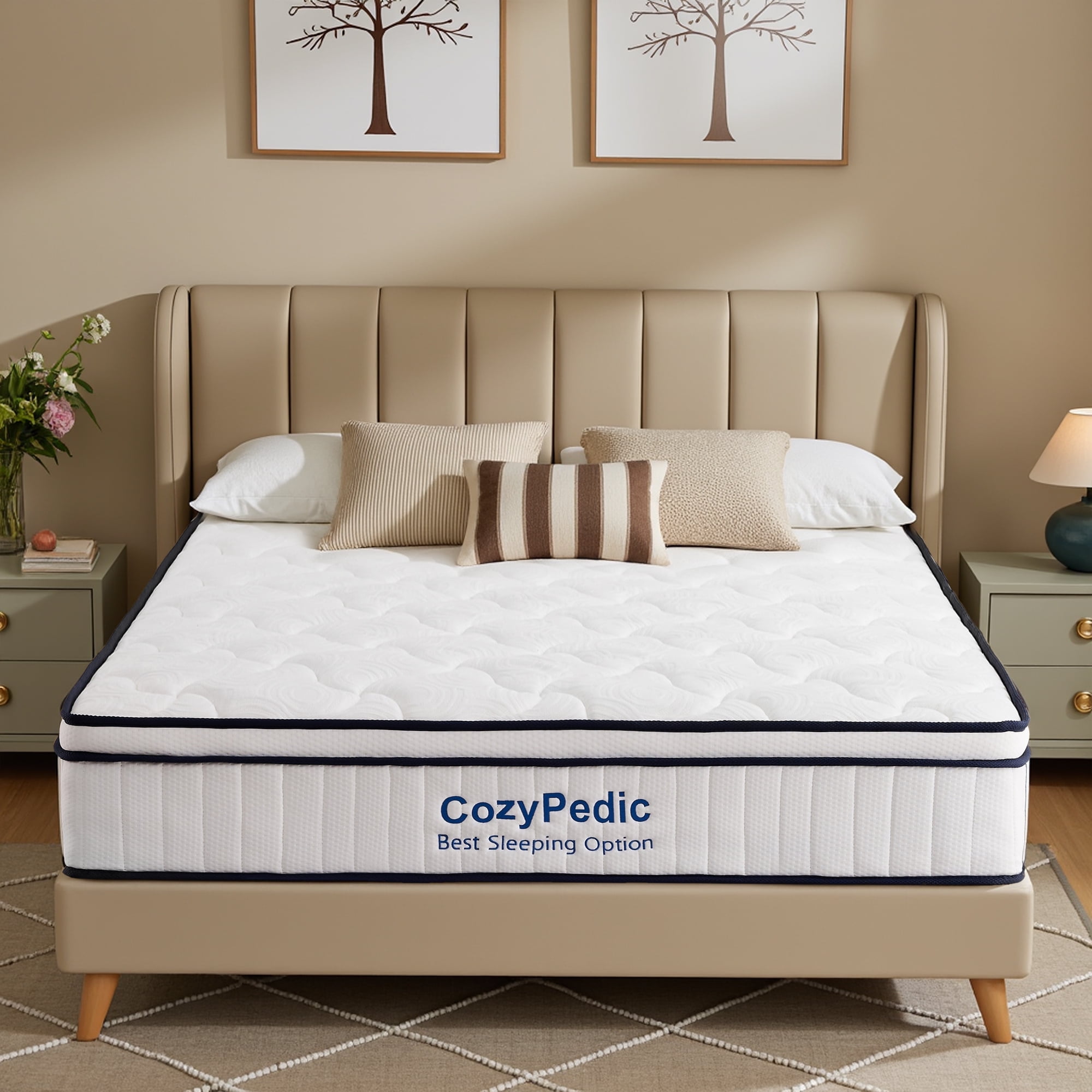 King Size Mattress,10 Inch Medium Firm Memory Foam, Pocket Springs for Back Pain Relief & Pressure Relief, Cooling Antibacterial Cover, CertiPUR-US Certified, White
