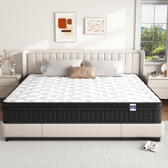 King Size 10" Hybrid Mattress - Gel Memory Foam & Pocket Springs, Medium Firm Feel, Motion Isolation, Pressure Relief, CertiPUR-US