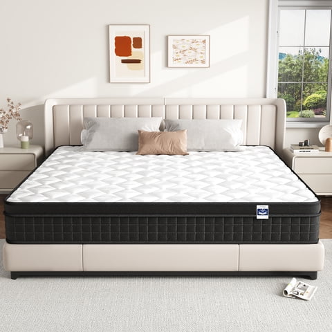 King Size 10" Hybrid Mattress - Gel Memory Foam & Pocket Springs, Medium Firm Feel, Motion Isolation, Pressure Relief, CertiPUR-US