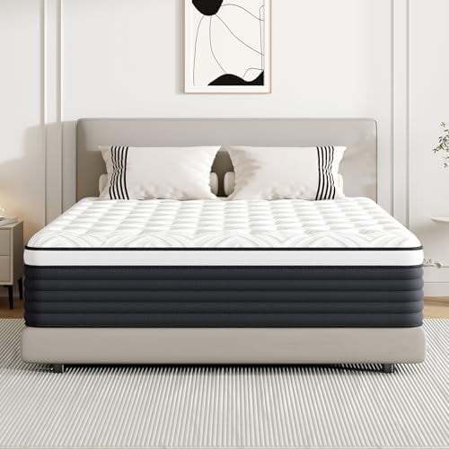 King Size Mattress, 12 Inch Hybrid Memory Foam King Mattress in a Box, Pressure Relief for Back Support, Medium Firm, Individually Pocket Springs, 100-Night Trial & CertiPUR-US Certified, White