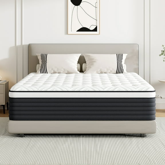 King Size Mattress 12 Inch, Hybrid Memory Foam Mattress in a Box, Pressure Relief for Back Support, Medium Firm, Individually Pocket Springs, CertiPUR-US Certified
