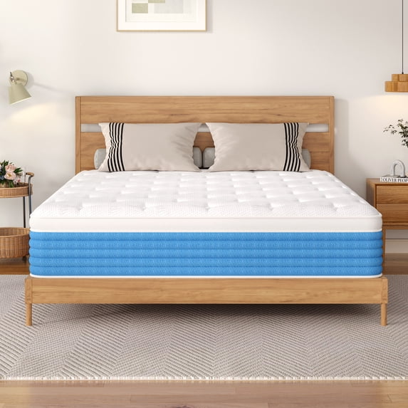 King Size Mattress, 12 Inch Hybrid Memory Foam Mattress in a Box, Pressure Relief, Cooling Sleep, Extra Edge Support, Fiberglass-Free, CertiPUR-US Certified