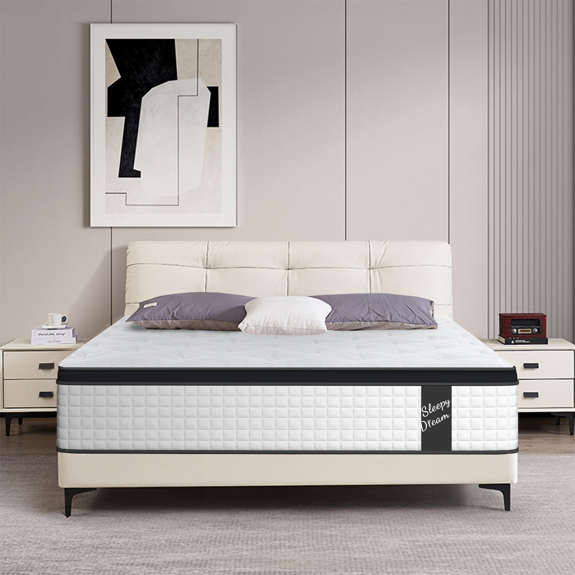King Size Mattress,12 Inch Memory Foam Knitted Cover Hybrid Mattress,Individual Pocket
