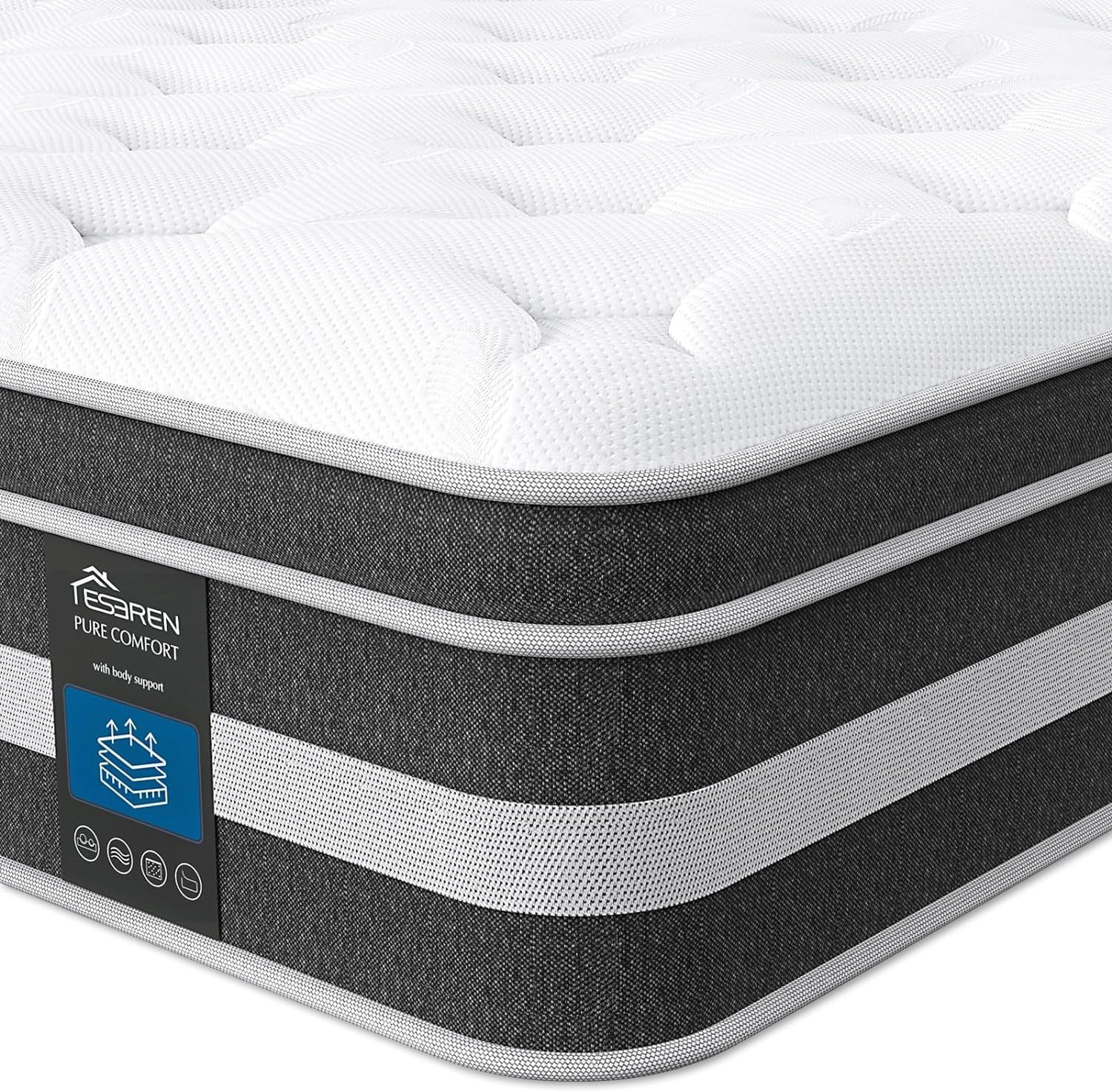 King Size Mattress, 12 inch Gel Memory Foam Hybrid Mattress, Individual