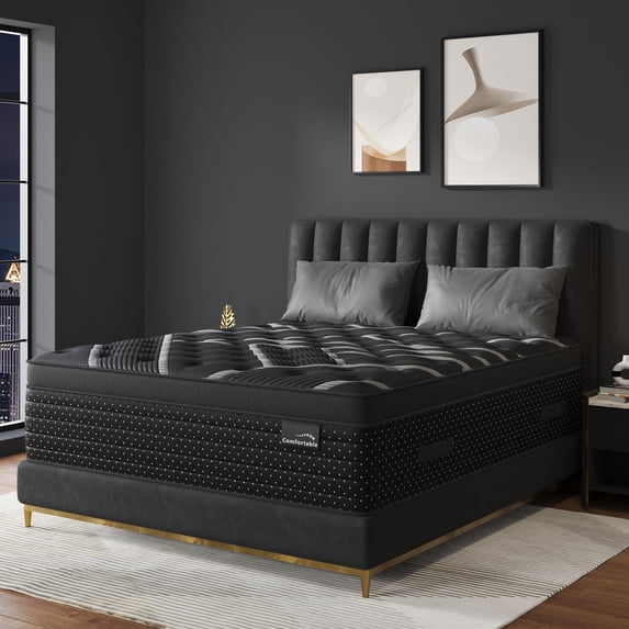 LuckyLotus King Size Mattress 14 inch Hybrid King Mattress in a Box Gel Memory Foam & Pocket Springs Medium Firm Pressure Relief Strong Edge Support Black