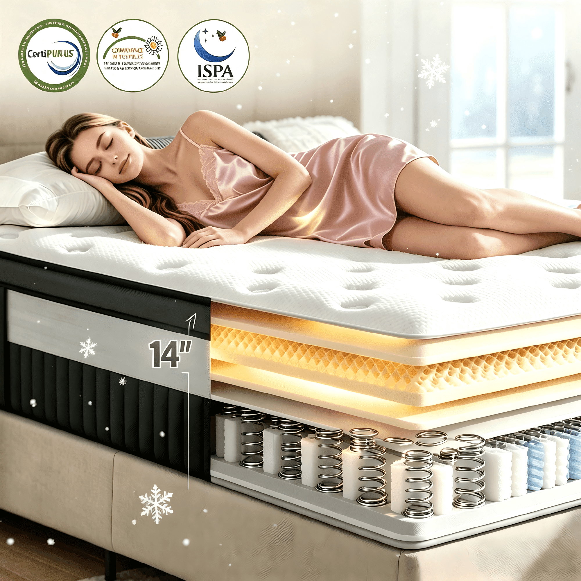 King Mattress, 14 Inch Mattress Memory Foam Mattress King Size, Fiberglass Free, Medium Firmness, Cooling Gel Foam, Certified Safe Foams & Fabric, Mattress in A Box