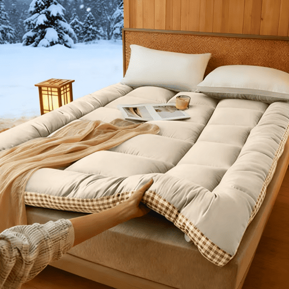 King Size Mattress with Checkered 3D Edges, Beige, Standard 76"x80"  RLB