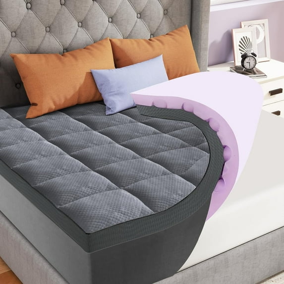 King Size Memory Foam Mattress Topper, Dual Layer 4 inch Mattress Pad with Removable Washable Cover, Comfort Support Back Pain Relief