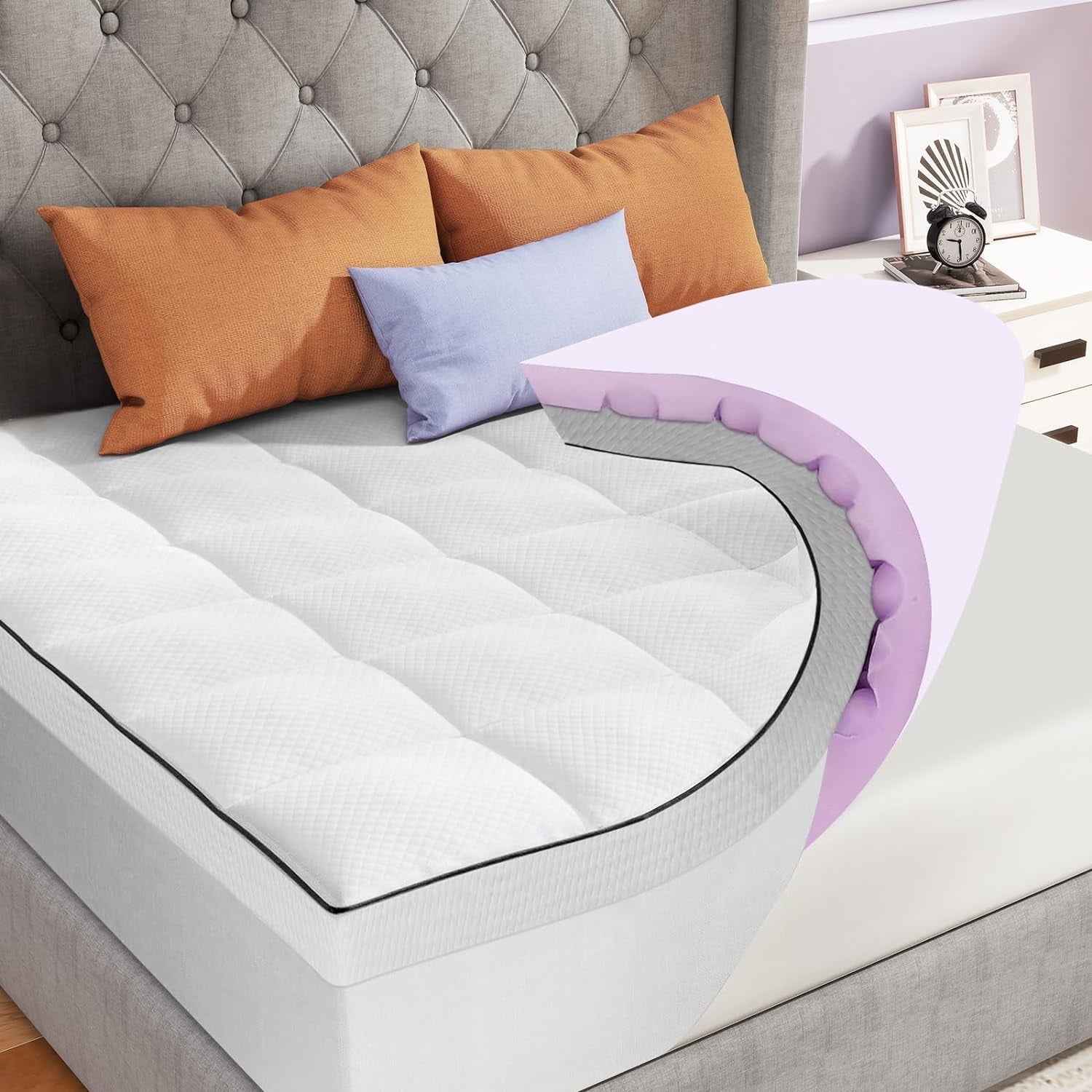 King Size Memory Foam Mattress Topper Dual Layer 4 inch Mattress Pad with Removable Washable Cover Comfort Support Back Pain Relief Walmart