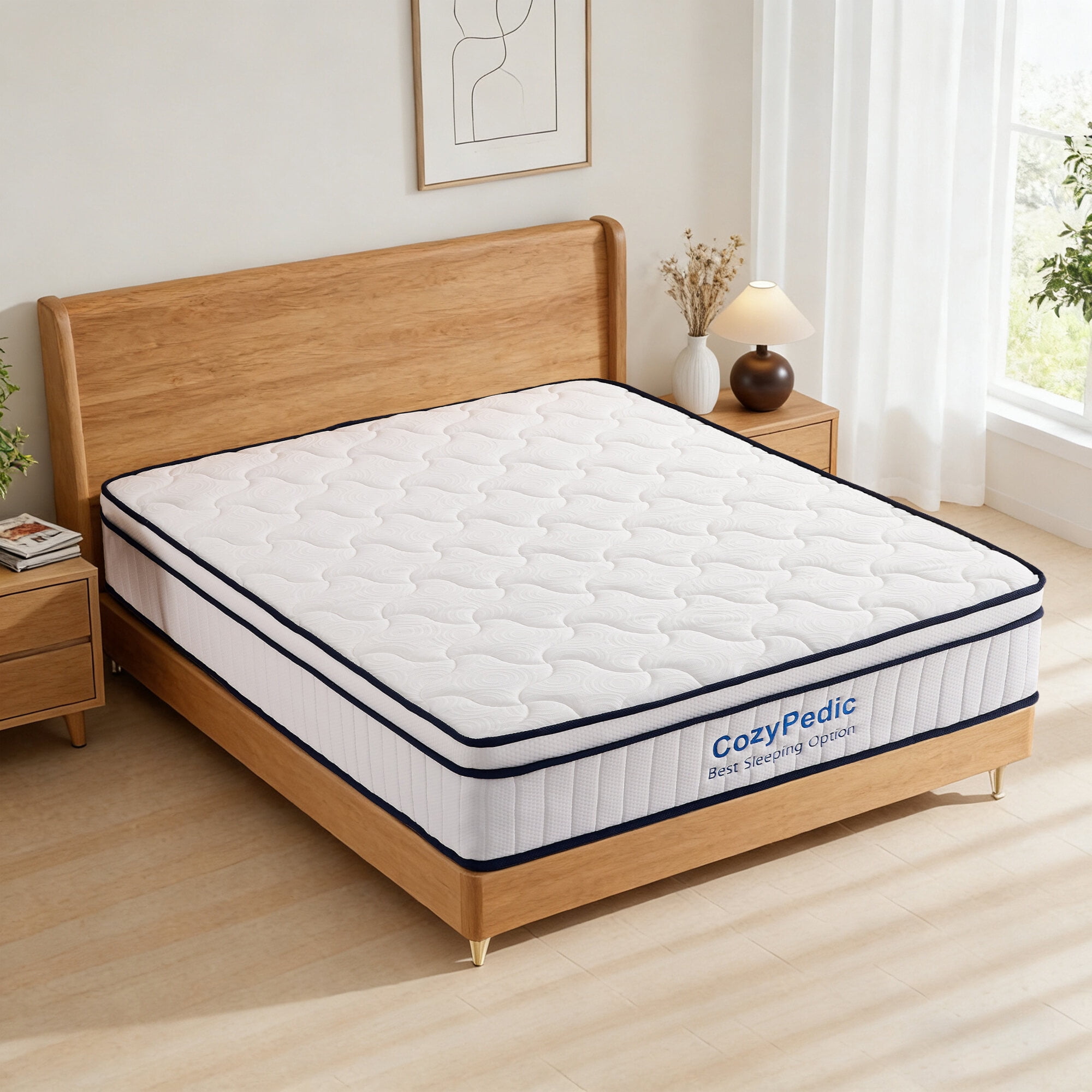 King Size Memory Foam Mattresses 10 Inch King Size Medium Firm Mattress, Memory Foam with Pocket Springs for Back Pain Relief & Pressure Relief, Cooling Antibacterial Cover, CertiPUR-US Certified, Wh