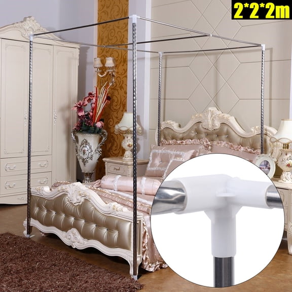 King Size Metal Canopy Bed Frame 4 Corner Bedding Canopy Frame Post Stainless 2*2*2m for Homes, Dormitories, Hospitals