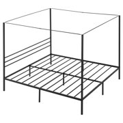 King Size Metal Canopy Bed Frame with Four Posters, Heavy Steel Slats, Underbed Storage, No Box Spring Needed, Black