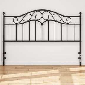 King Size Metal Headboard With Scrollwork Design, Adjustable Height, Black Finish