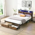 thumbnail image 1 of King Size Metal Platform Bed Featuring Wooden Headboard, & Charging, 2 Drawers, Led Lights, No Box Spring, Effortless Assembly Steps, 600 Lbs Max Weight With Headboard And , Charging Facility,, 1 of 6
