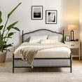 thumbnail image 1 of King Size Metal Platform Bed Frame, Upholstered Headboard Footboard Wood Slat Support No Box Spring Needed Beige, 1 of 10