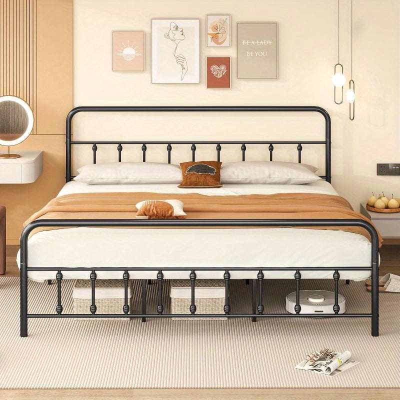 Image showcasing King Size Metal Platform Bed Frame Victorian Style King Platform Bed ...
