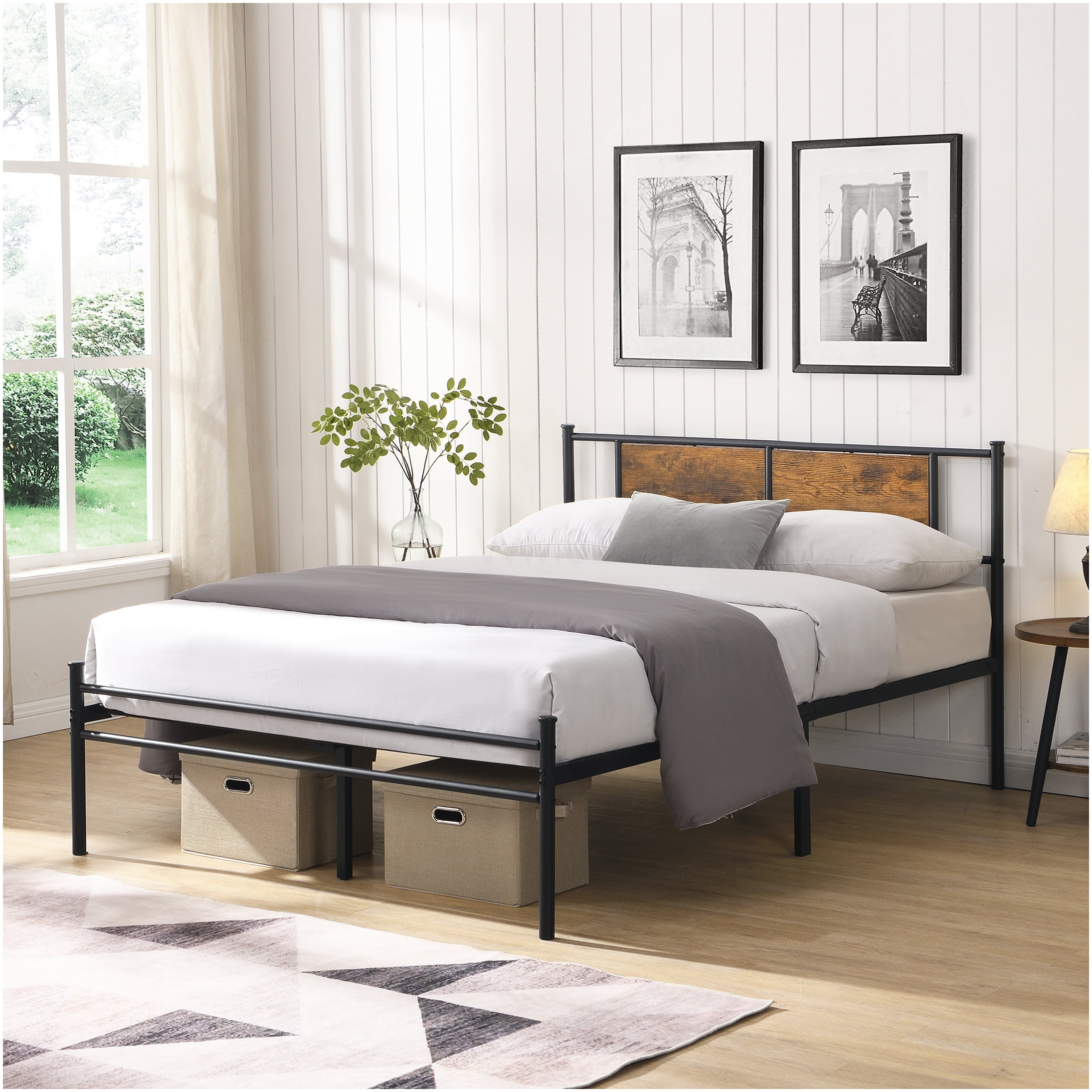 King Size Metal Platform Bed Frame with Headboard, 10.8" Underbed Storage, Heavy Duty 550lbs Support, No Box Spring Needed, Modern Bedroom Furniture