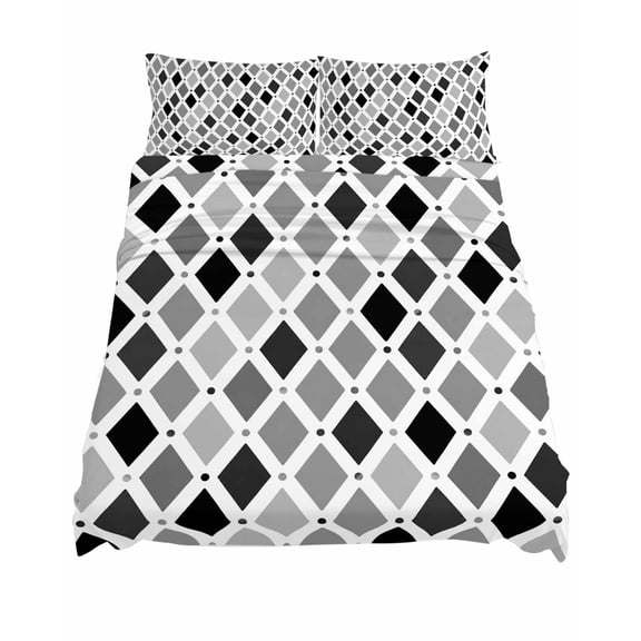 King Size Modern Black Grey Argyle Sheet Sets Minimalist Geometric Checkered Art Soft Breathable Microfiber Bed Sheets Deep Pockets 4 Piece Set, 1 Fitted Sheet, 1 Flat Sheet & 2 Pillowcases