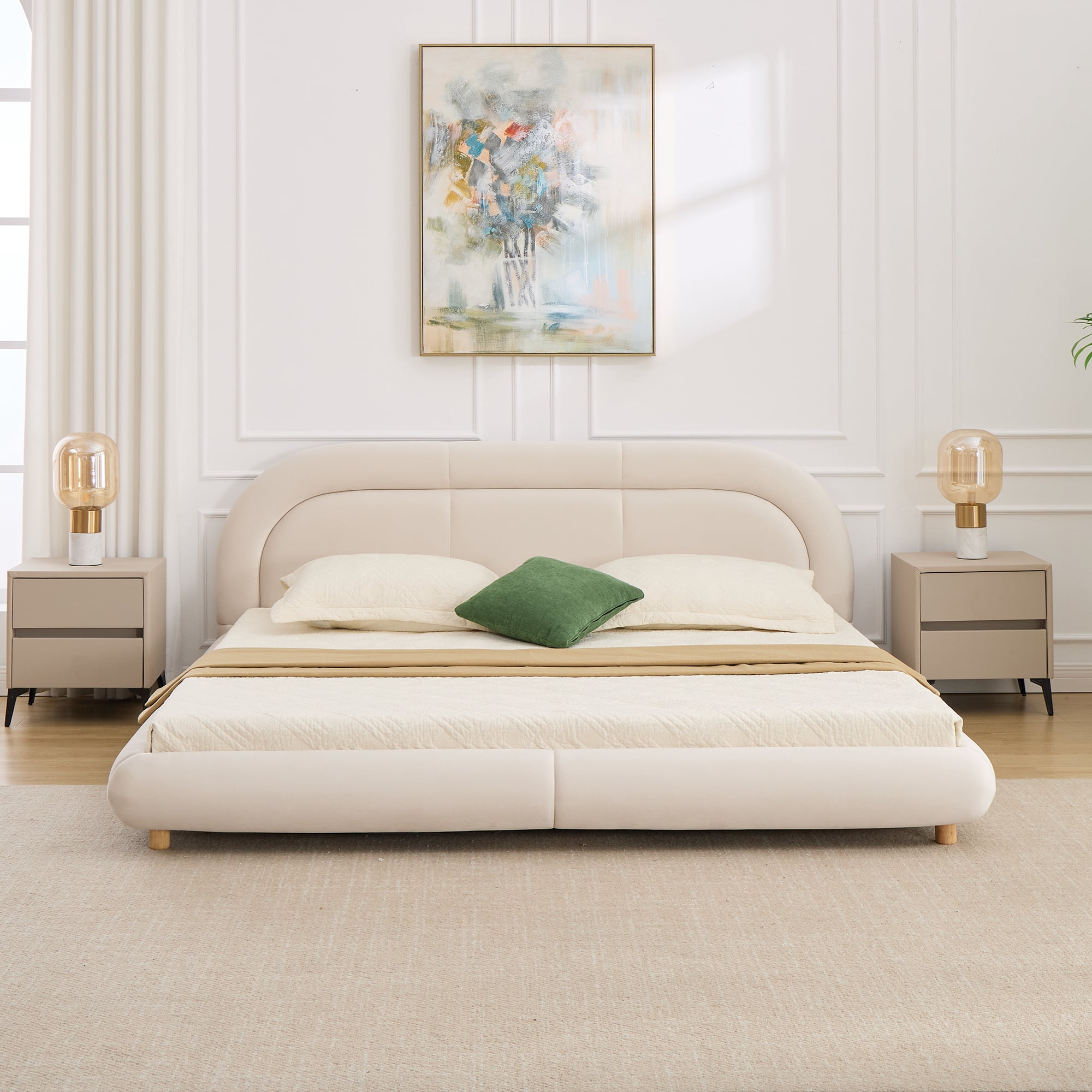 King Size Modern Curved Upholstered Low Profile Platform Bed with ...