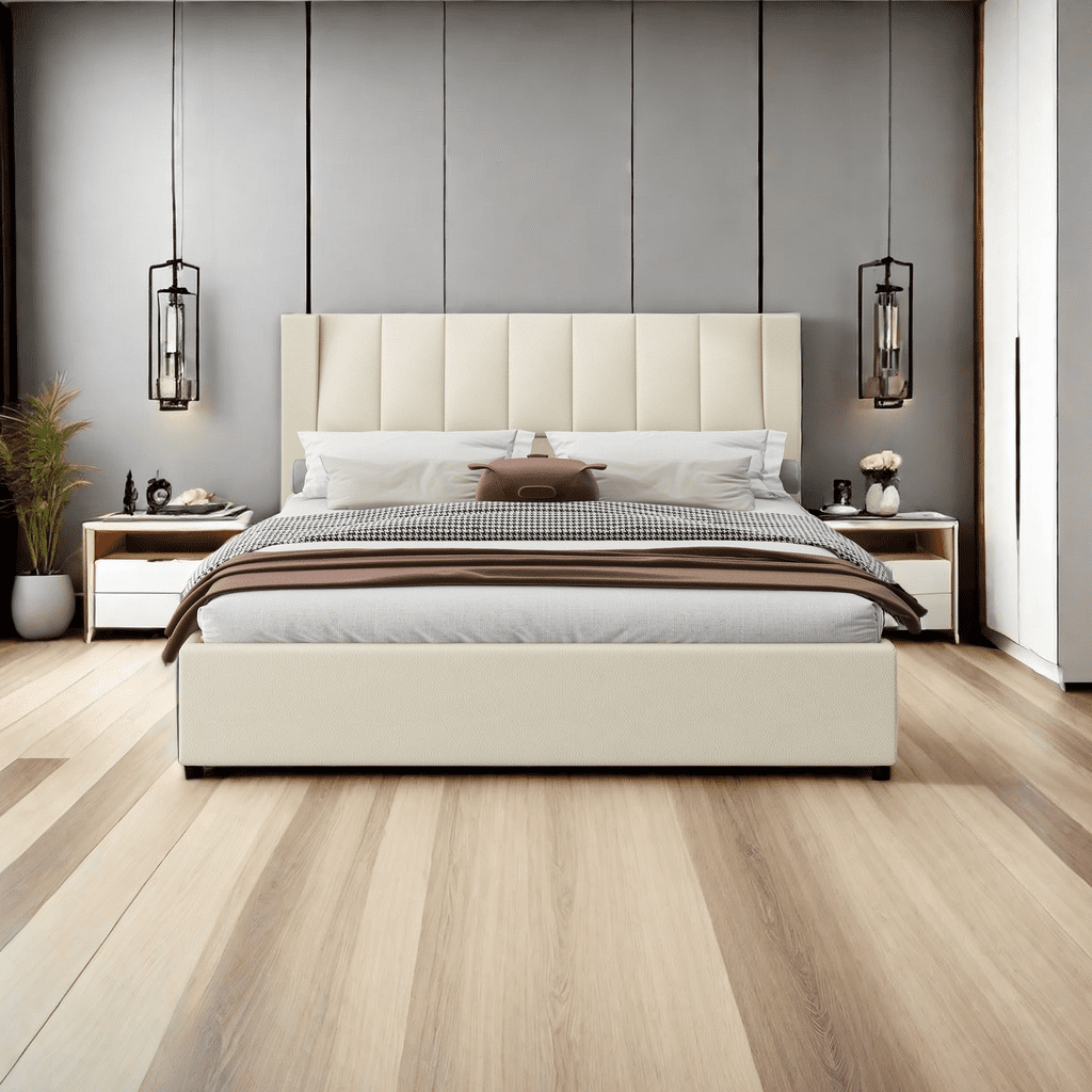 King Size Modern Upholstery Platform Bed with Storage Headboard, 2 ...