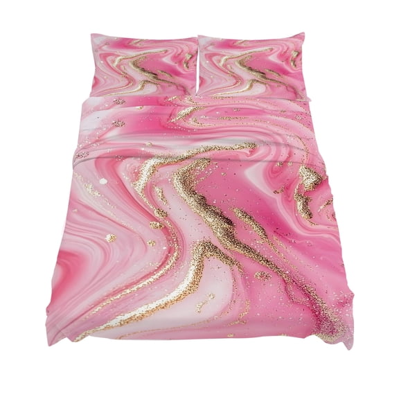 King Size Modernism Sheet Sets Impressionist Theme Gold Pink Water Ripple Soft Breathable Microfiber Bed Sheets Deep Pockets 4 Piece Bed Sheets Set, 1 Fitted Sheet, 1 Flat Sheet & 2 Pillowcases