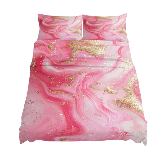 King Size Modernism Sheet Sets Impressionist Theme Pink Gold Water Ripple Soft Breathable Microfiber Bed Sheets Deep Pockets 4 Piece Bed Sheets Set, 1 Fitted Sheet, 1 Flat Sheet & 2 Pillowcases