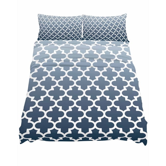 King Size Morocco Trellis Sheet Sets Abstract Geometric Blue Grey Ombre Soft Breathable Microfiber Bed Sheets Deep Pockets 4 Piece Bed Sheets Set, 1 Fitted Sheet, 1 Flat Sheet & 2 Pillowcases