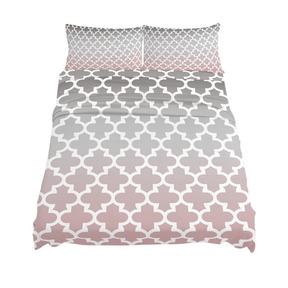 King Size Morocco Trellis Sheet Sets Abstract Geometric Grey Pink Ombre Soft Breathable Microfiber Bed Sheets Deep Pockets 4 Piece Bed Sheets Set, 1 Fitted Sheet, 1 Flat Sheet & 2 Pillowcases
