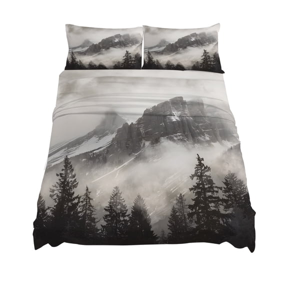 King Size Mountains Forest Sheet Sets Nature Landscape Fog Cloud Soft Breathable Microfiber Bed Sheets Deep Pockets 4 Piece Bed Sheets Set, 1 Fitted Sheet, 1 Flat Sheet & 2 Pillowcases