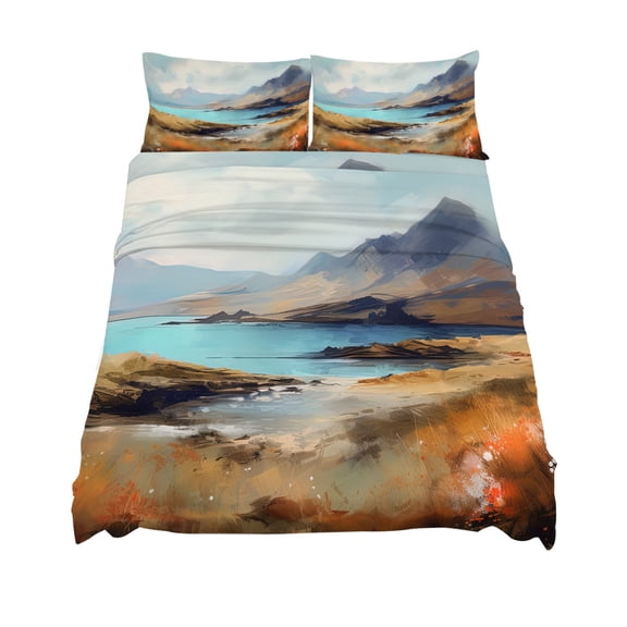 King Size Natural Landscape Sheet Sets Mountain Cloud and River Soft Breathable Microfiber Bed Sheets Deep Pockets 4 Piece Bed Sheets Set, 1 Fitted Sheet, 1 Flat Sheet & 2 Pillowcases