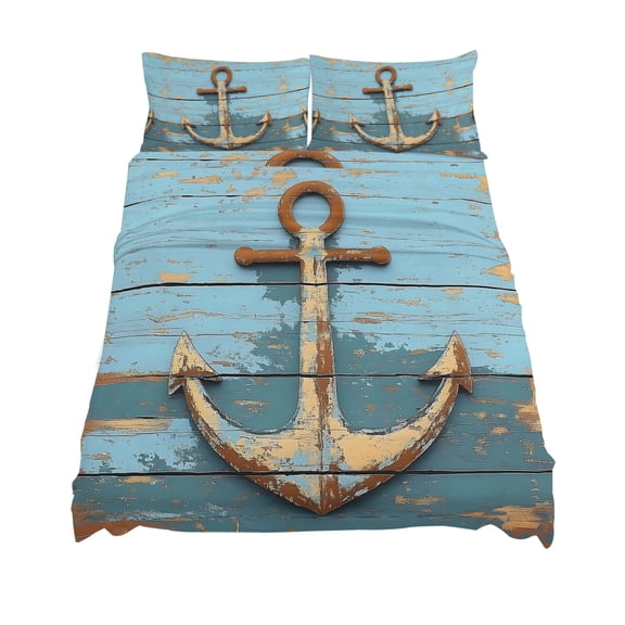 King Size Nautical Marine Sheet Sets Vintage Brown Anchor Wood Grain Soft Breathable Microfiber Bed Sheets Deep Pockets 4 Piece Bed Sheets Set, 1 Fitted Sheet, 1 Flat Sheet & 2 Pillowcases