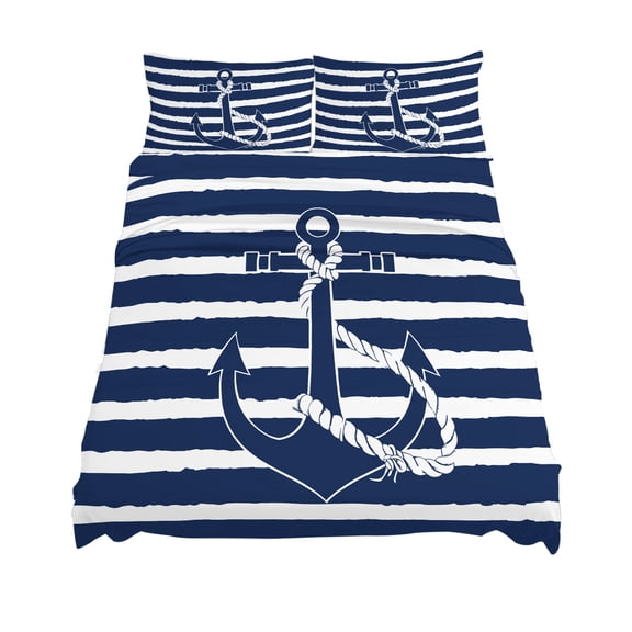 King Size Nautical Sheet Sets Navy Blue and White Striped Retro Anchor Soft Breathable Microfiber Bed Sheets Deep Pockets 4 Piece Bed Sheets Set, 1 Fitted Sheet, 1 Flat Sheet & 2 Pillowcases