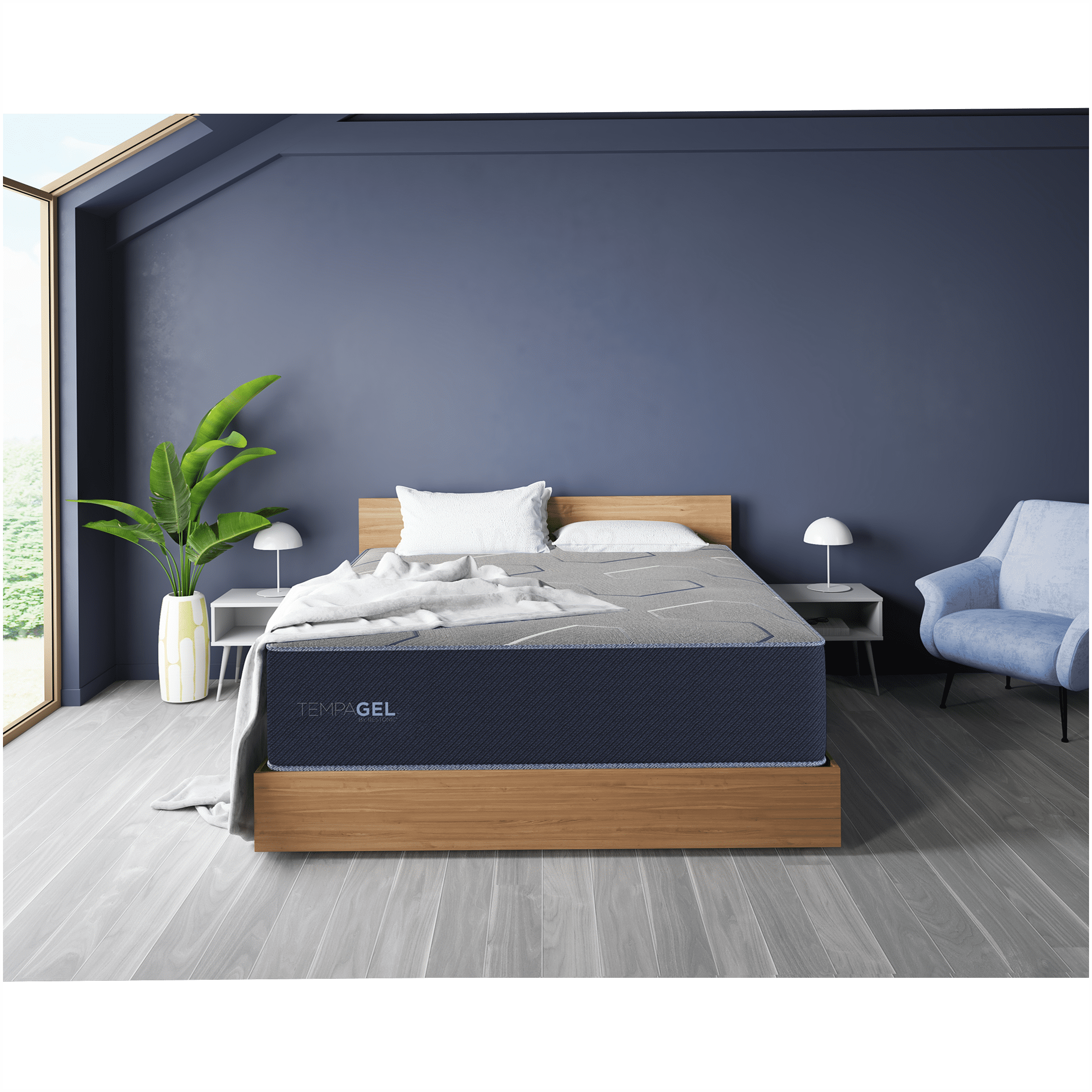 King Size Navy Blue Cooling Gel Memory Foam Mattress with Dual Cooling Technology for Enhanced Sleep