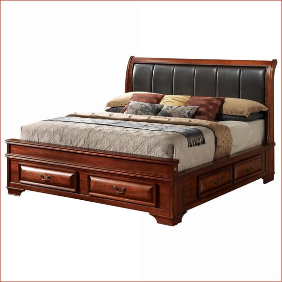 King Size Oak Storage Bed with Real Wood Veneers - No Box Spring Required for Master Bedroom