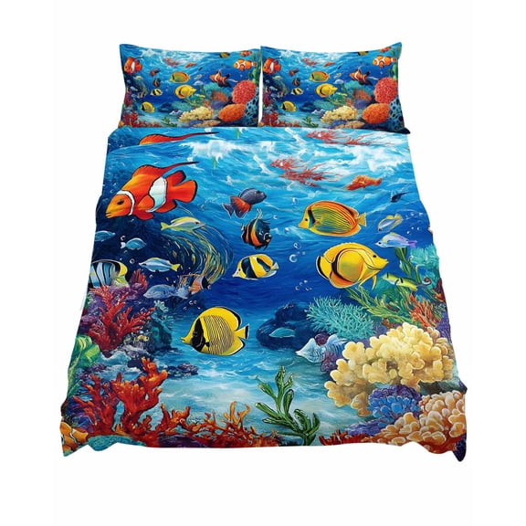 King Size Ocean Underwater Sheet Sets World Tropical Fish Coral Color Marine Life Soft Breathable Microfiber Bed Sheets 4 Piece Bed Sheets Set, 1 Fitted Sheet, 1 Flat Sheet & 2 Pillowcases