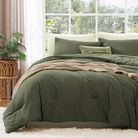 King Size Olive Green Comforter Set with 2 Pillow Shams