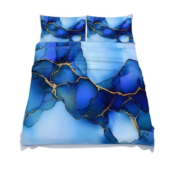 King Size Ombre Gold Blue Marble Texture Sheet Sets Abstract Waves Art Soft Breathable Microfiber Bed Sheets Deep Pockets 4 Piece Bed Sheets Set, 1 Fitted Sheet, 1 Flat Sheet & 2 Pillowcases
