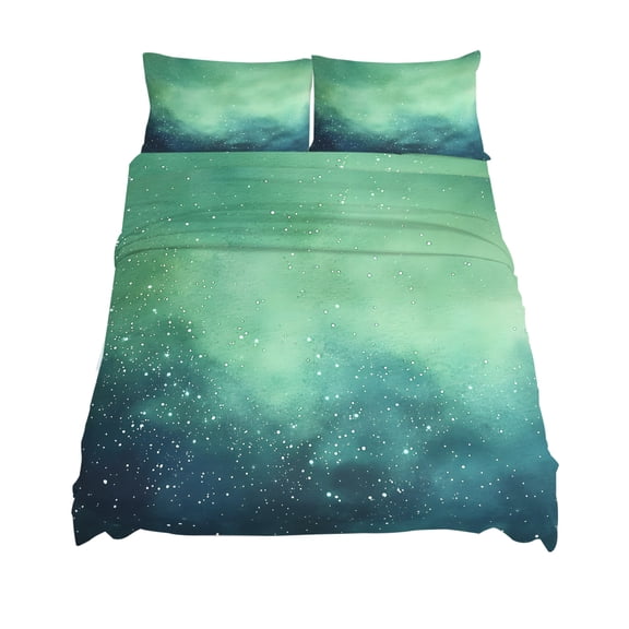 King Size Ombre Green Cloud Sky Sheet Sets Starry Night Sky Gradient Nature Soft Breathable Microfiber Bed Sheets Deep Pockets 4 Piece Bed Sheets Set, 1 Fitted Sheet, 1 Flat Sheet & 2 Pillowcases