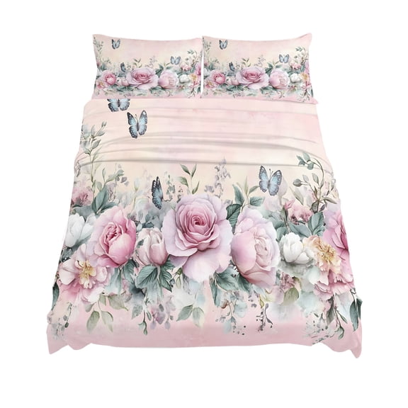 King Size Ombre Pink Rose Butterfly Sheet Sets Vintage Flowers Soft Breathable Microfiber Bed Sheets Deep Pockets 4 Piece Bed Sheets Set, 1 Fitted Sheet, 1 Flat Sheet & 2 Pillowcases