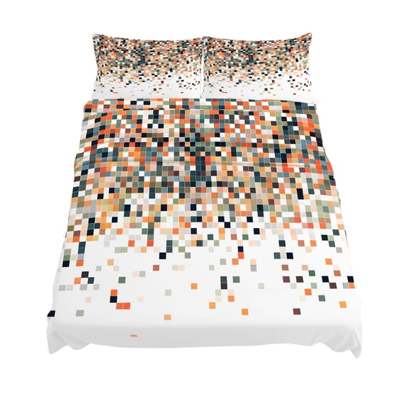 King Size Orange Geometric Sheet Sets Abstract Plaid Colorful Grid Texture Soft Breathable Microfiber Bed Sheets Deep Pockets 4 Piece Bed Sheets Set, 1 Fitted Sheet, 1 Flat Sheet & 2 Pillowcases