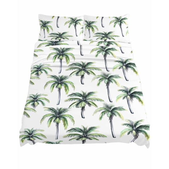 King Size Palm Tree Sheet Sets Summer Tropical Tree Soft Breathable Microfiber Bed Sheets Deep Pockets 4 Piece Bed Sheets Set, 1 Fitted Sheet, 1 Flat Sheet & 2 Pillowcases