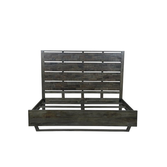 King Size Panel Bed Handcrafted from Solid Wood in Dark Brown