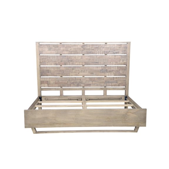 King Size Panel Bed Handcrafted from Solid Wood in Gray/White