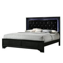 King Size Panel Bed With Upholstered Headboard And Black Led Lights Faux Crystal Inlay In Finish