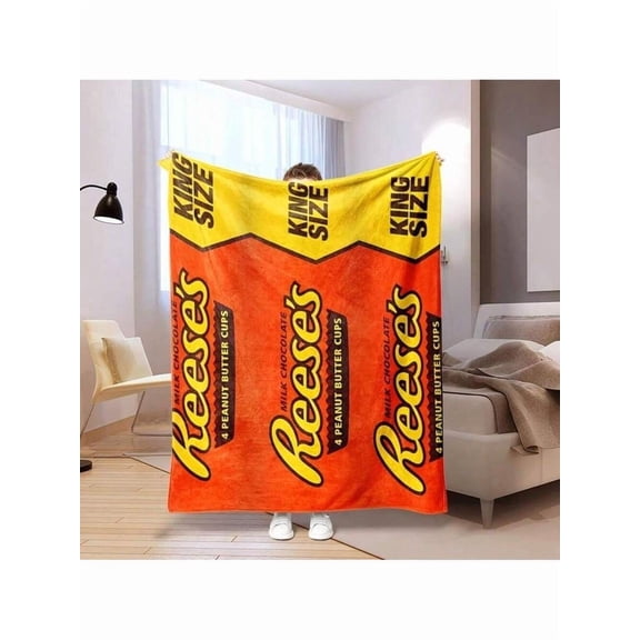 King Size Peanut Butter Cups Milk Chocolate Pattern Flannel Throw Blanket For Sofa Bed, Super Soft Warm Lightweight Fleece Blanket Decorative Cozy Blankets For Adults And Teens, 50x60 Inch(280 GSM)