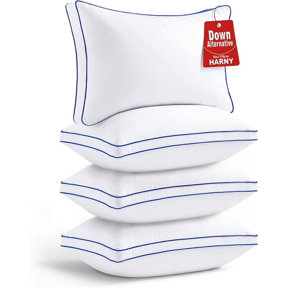 King Size Pillows Set of 4, Plush Supportive King Pillows Set of 4, Down Alternative Bed Pillow for Back and Side Sleepers, Machine Washable, 20 x 36 Inches