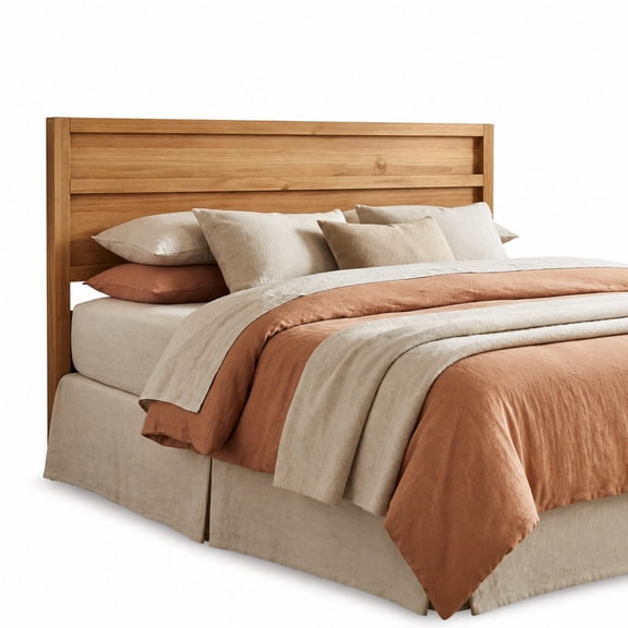 King Size Pine Wood Panel Headboard with Modern Straight-Line Design, Solid Wood Construction